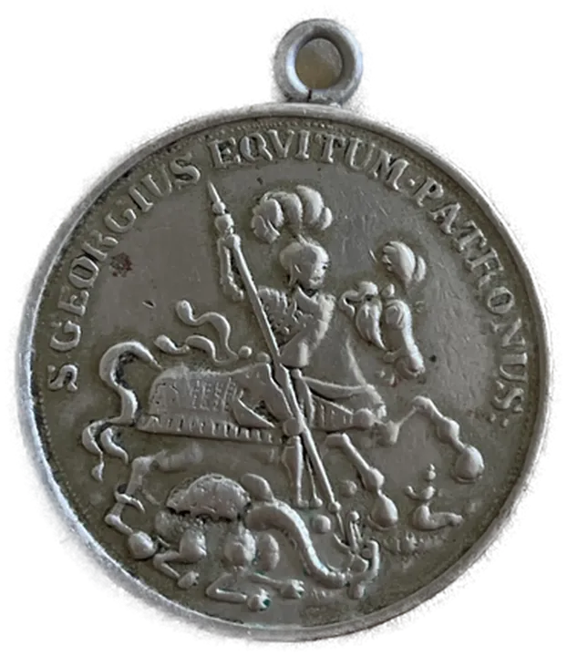 Rarität. silberne Medaille, Heiliger Georg tötet Drachen, Rückseite Schiff - Sammlerstück - Bild 2