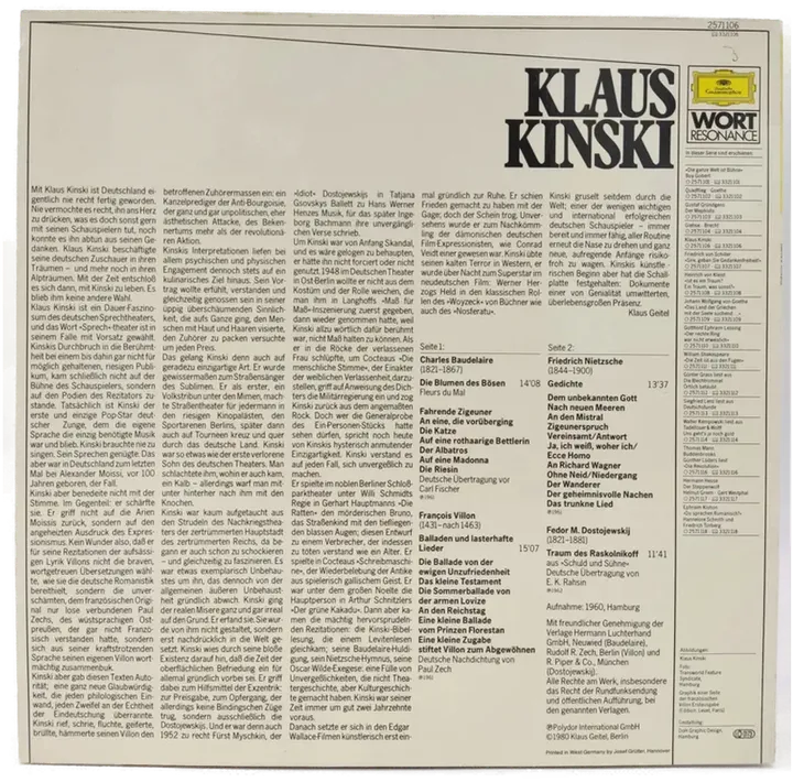 Vinyl LP - Klaus Kinski - Klaus Kinski - Bild 2