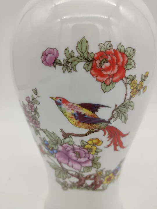 Hollohaza Vintage-Deckelvase mit Blumen und Vogelmotiv - weiß - Bild 6