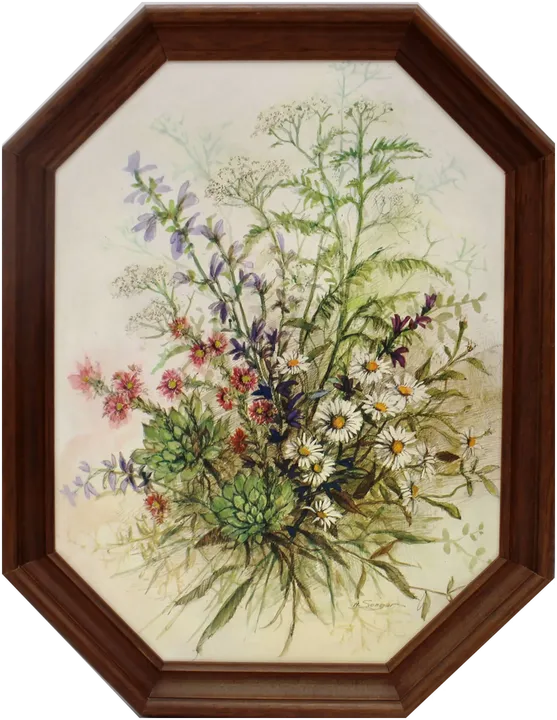 Vintage Blumenbild „Hauswurz“ – A. Songer | 40×50 cm | Nü-Fa | Oktagon Holzrahmen - Bild 1