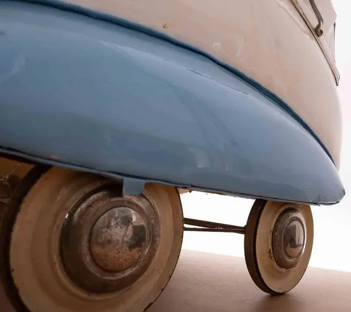 Vintage Original Bukowansky Kinderwagen / Puppenwagen in blau-weiß aus den 50er /60er - Bild 5