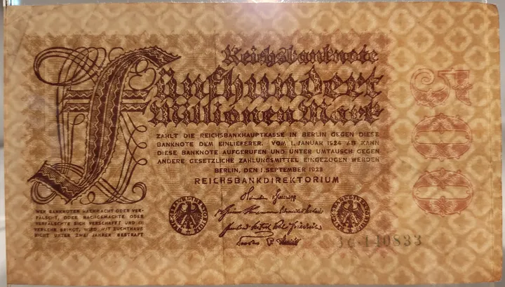 Alter Geldschein 500 Millionen Mark Reichsbanknote Reichsbankdirektorium Berlin 1923 zirkuliert 3 - Bild 3