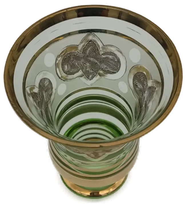 Vintage Glas Vase hellgrün mit Goldrändern - Bild 3