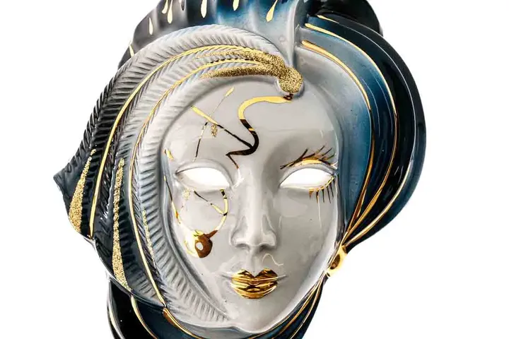 Wandschmuck Venezianische Porzellan Maske Blau/Weiß/Gold  - Bild 3