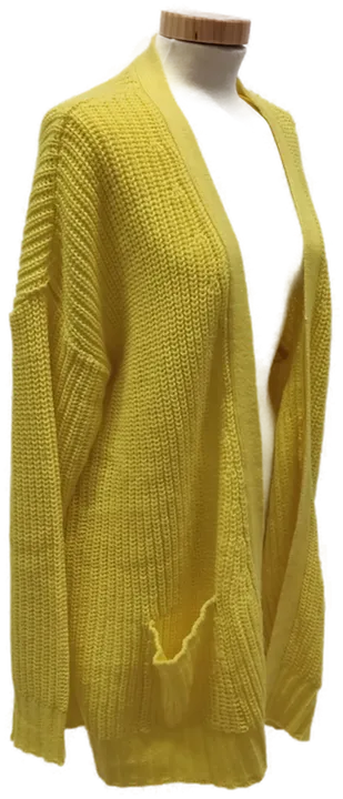 Lange Damen Grobstrickweste mit Seitentaschen, Gelb, Gr. M - Bild 2