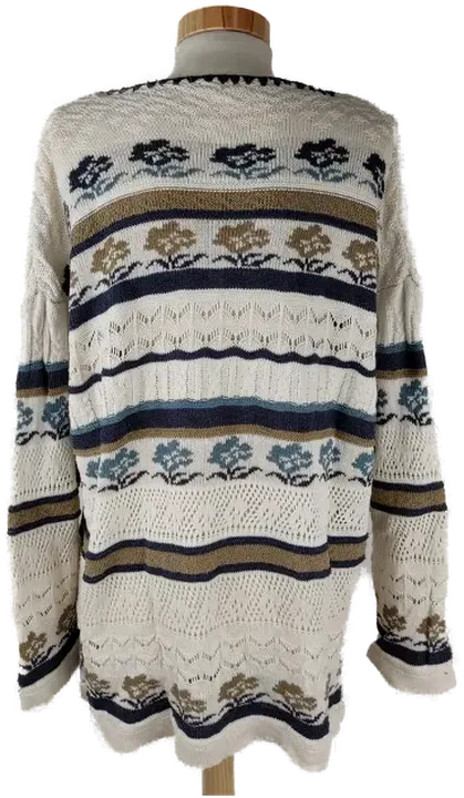 Pullover langarm mit Rundhalsausschnitt, gestrickt mit verschiedenen Mustern, beige/blau/braun, Größe XL (geschätzt) - Bild 3