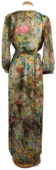 Damen Maxi Kleid, Dschungel-Print, Grün, Bindegürtel und V-Ausschnitt, Gr. 44 - Bild 2