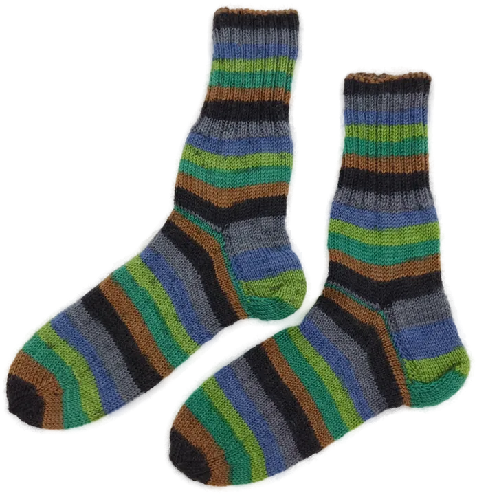 Socken handgestrickt, glatt, mehrfarbig gestreift, Größe 37 (geschätzt) - Bild 2