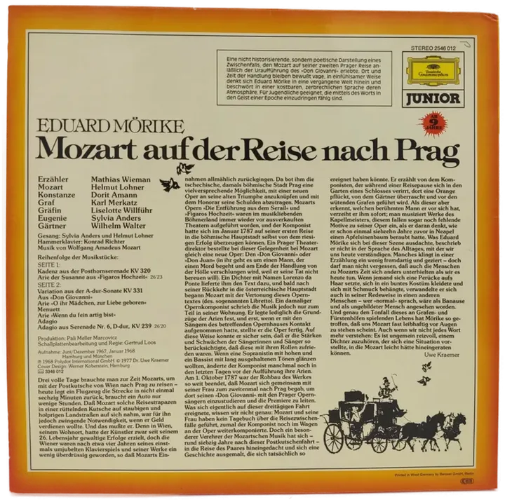 Vinyl LP - Eduard Mörike, Mathias Wieman, Helmut Lohner - Mozart auf der Reise nach Prag - Bild 2
