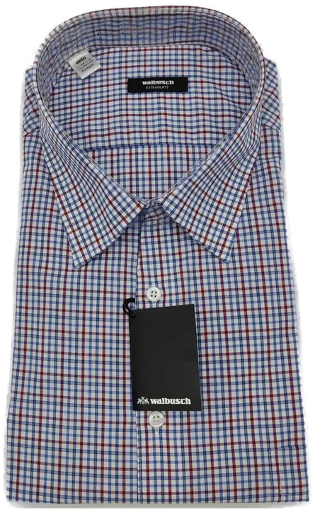 Walbusch Extraglatt Herrenhemd rot, blau kariert - 49/50 Kragenweite, Kurzarm - comfort fit - Bild 4