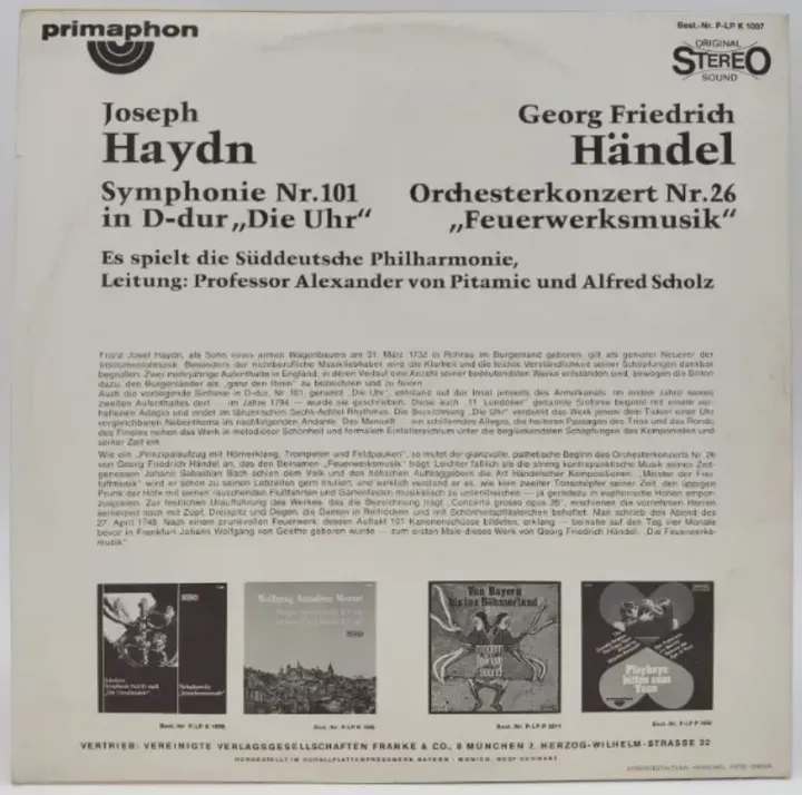 Vinyl LP - Joseph Haydn, Georg Friedrich Händel - Die Uhr / Feuerwerksmusik  - Bild 2