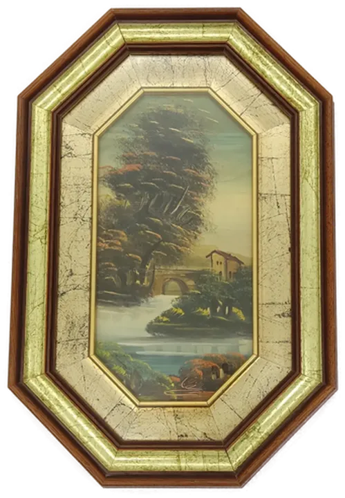 2 Landschaftsbilder auf Kupfer im achteckigen Rahmen, unsigniert - Bild 1