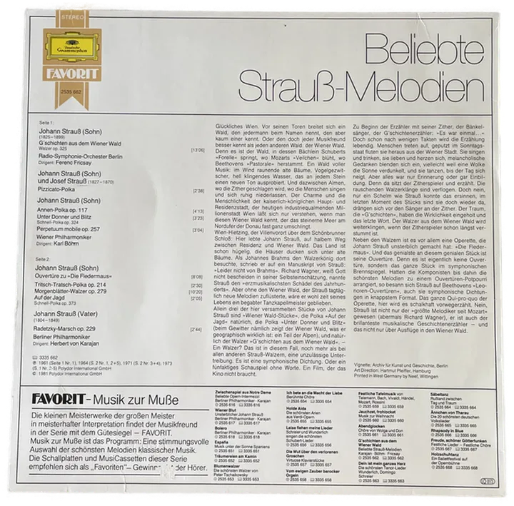 LP Schallplatte - Geschichten aus dem Wienerwald - Beliebte Strauss Melodien - Herbert von Karajan - Karl Böhm - Ferenc Fricsay - Bild 2
