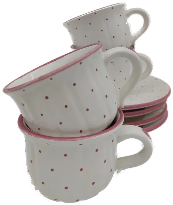 Gmundner Keramik rosa Tupfen Tassen mit Untertassen Set - Bild 3