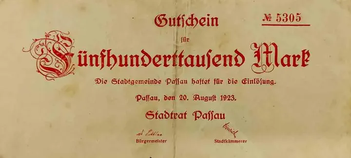 Alter Geldschein 500.000 Mark Gutschein Stadtrat Passau 1923 zirkuliert 3  - Bild 1