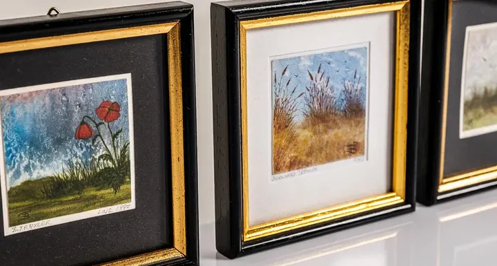 3 Miniatur Aquarelle von Bernhard Traxler gerahmt - Bild 2