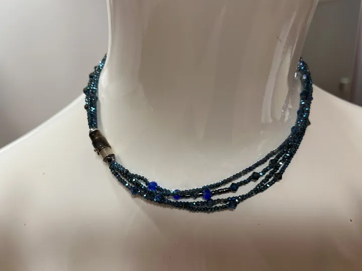 4reihige-Kette blau Modeschmuck mit Magnetverschluss 37cm (blitzblau) - Bild 1