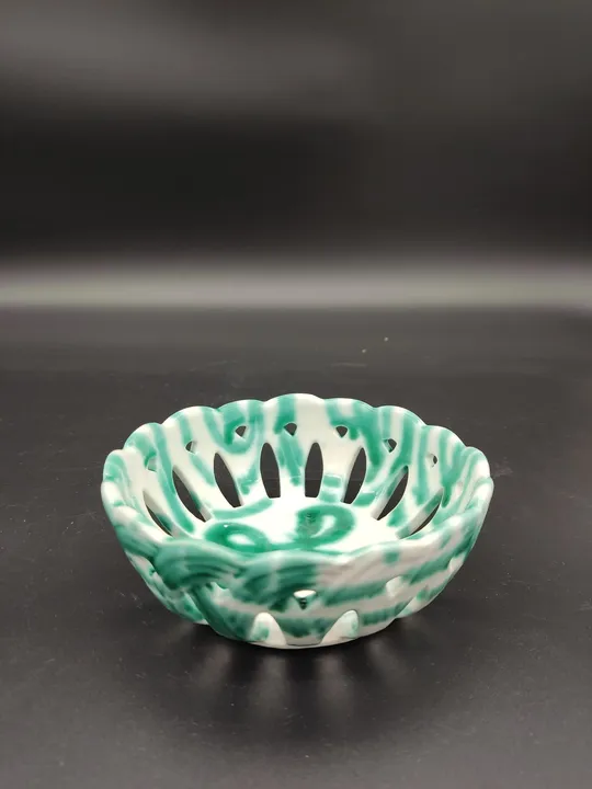 Gmundner Keramik kleiner Brotkorb grüngeflammt - Bild 1