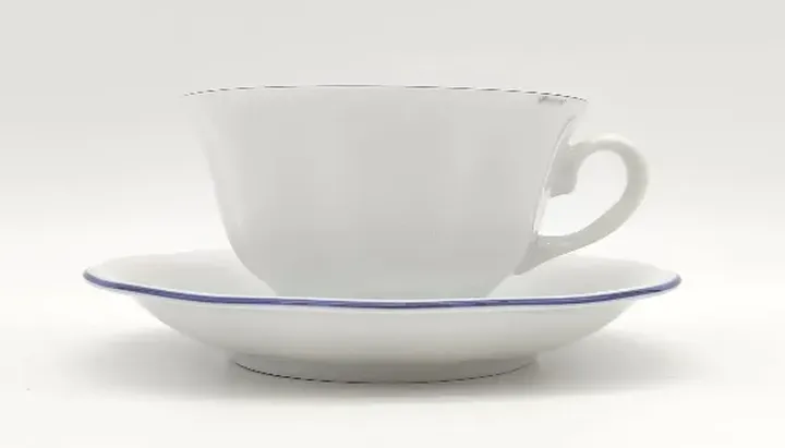 Porzellan Teetasse mit Unterteller weiß/ blau  - Bild 2