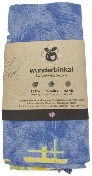 WUNDERBINKAL - Der Stoff fürs Geschenk 80 x 80 cm, Upcycling, blau-gelb-grün - Bild 1