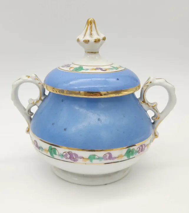 Bohmisches Porzellan Teeservice Set 11tlg. blau/ weiß/ gold mit Blumenmuster  - Bild 4