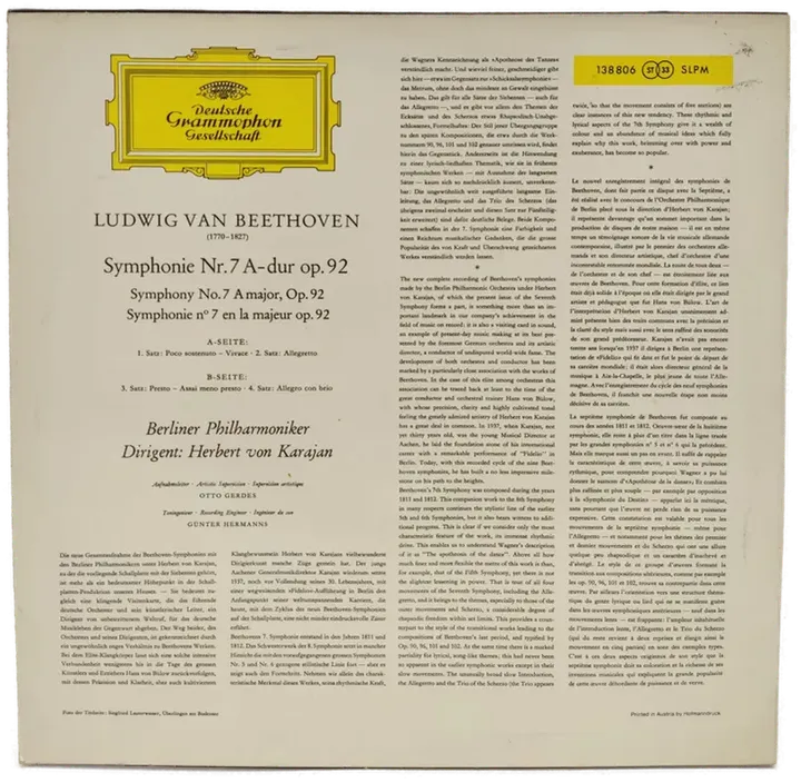 Vinyl LP - Beethoven - Berliner Philharmoniker, Herbert von Karajan - Symphonie Nr. 7 - Bild 2