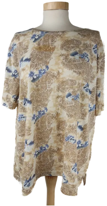 T-Shirt kurzarm mit Rundhalsausschnit, beige/braun/blau gemustert, Größe 44 (geschätzt) - Bild 4