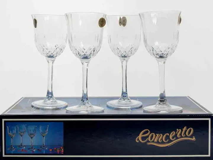 Vintage Kristallgläser Concerto Capri - 4er-Set Wein-Sektgläser im Originalkarton, Bleikristall - Made in Italy - Bild 4
