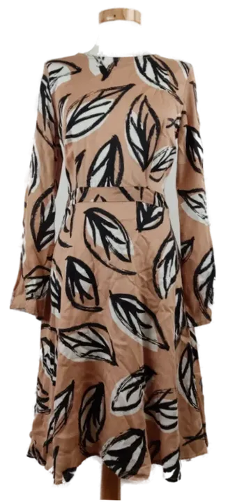 Nümph Damen Kleid hellbraun mit schwarz/weißem Blattmuster - 34 - Bild 1