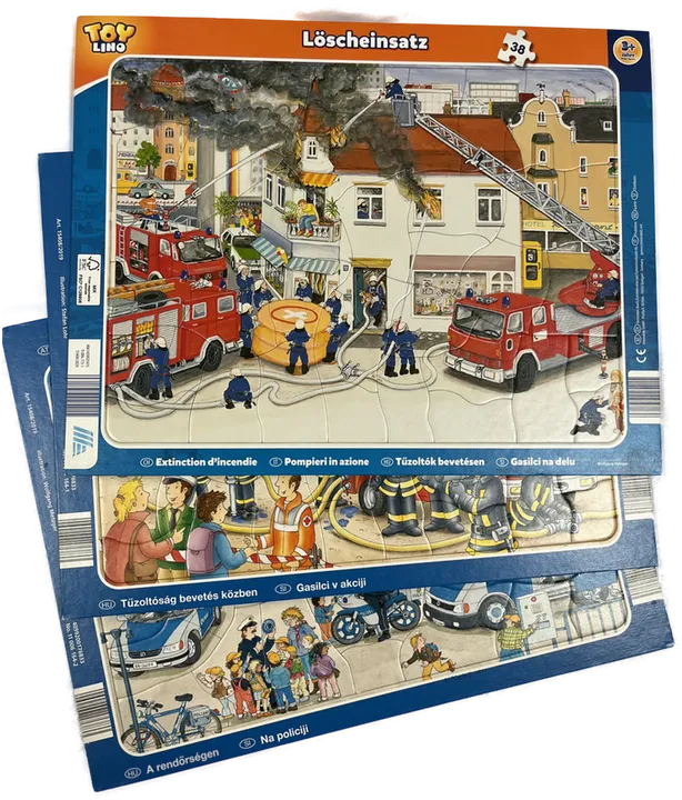 Kinderpuzzle (3er Pkg) Feuerwehr im Einsatz, Löscheinsatz, Bei der Polizei ab 3 Jahre - Bild 1