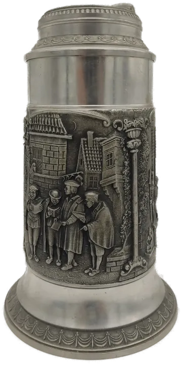 Vintage Zinn-Bierkrug mit Stadtleben-Motiven, 95% Zinn - Bild 2