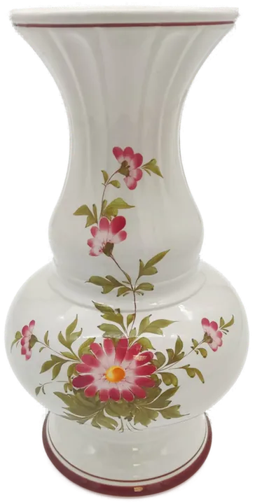 Blumenvase Keramik cremefarben mit Blumenbemalung - 30cm hoch - Bild 1