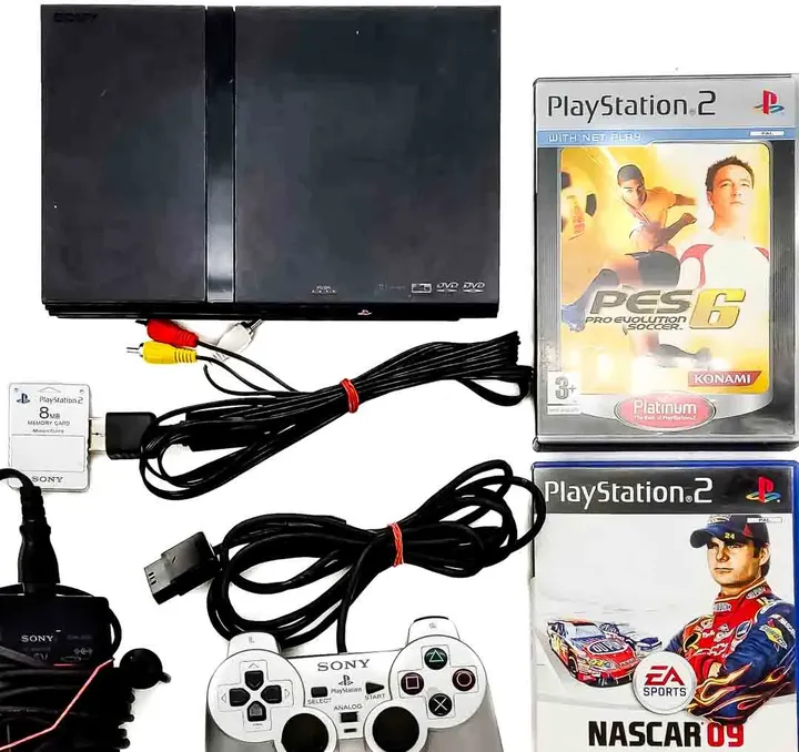 Sony PS2/Playstation 2 Slim mit 1 Controller , 8MB Speicherkarte, Netzkabel und Videokabel und 2 Spiele - Bild 1