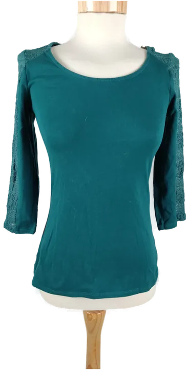 Damen Shirt mit 3/4 Arm, Spitzendetails, Petrol, Gr. S - Bild 1