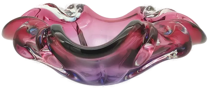 große geschwungene Schale aus dickem Glas lila/ rosa/ blau  - Bild 1
