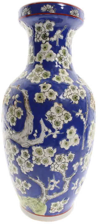  Große elegante Porzellanvase – Blau mit Kirschblüten-Motiv – Handbemalt  - Bild 1