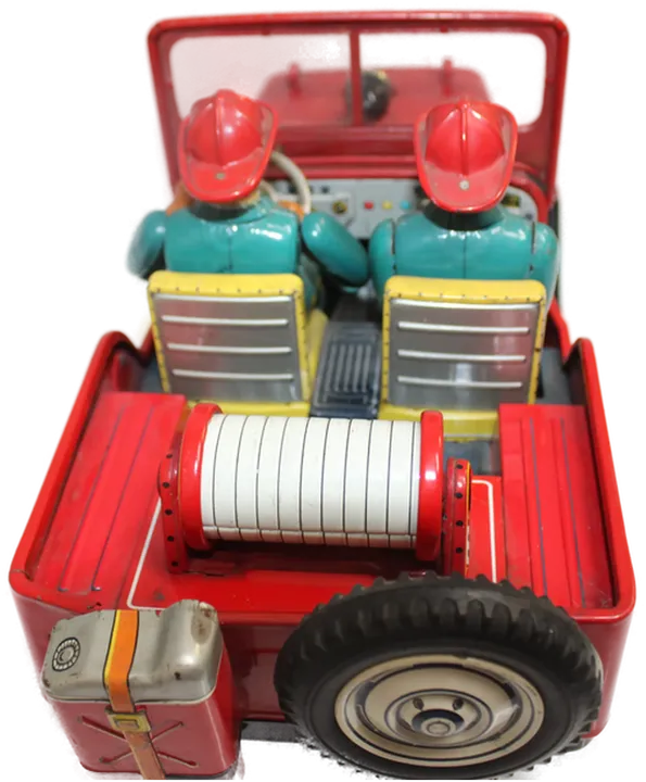 Vintage 60er Blechspielzeug Jeep FIRE DEPT No.5 von TN Nomura Japan – 35 cm Feuerwehrfahrzeug mit Figuren & Funktion - Bild 5