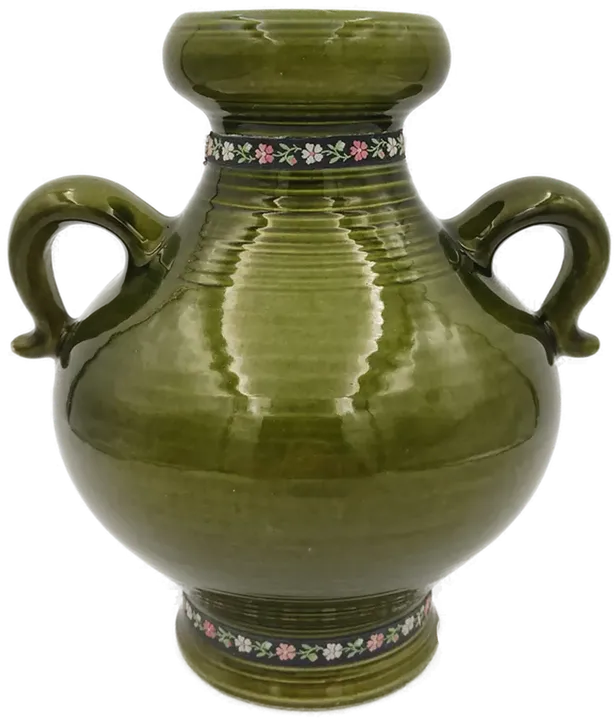 bauchige Vase/ Krug grün mit Stoffband  - Bild 1
