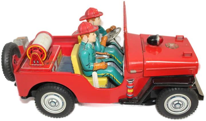 Vintage 60er Blechspielzeug Jeep FIRE DEPT No.5 von TN Nomura Japan – 35 cm Feuerwehrfahrzeug mit Figuren & Funktion - Bild 2