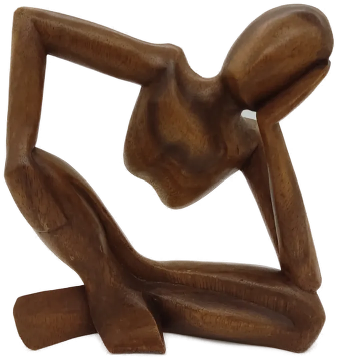 Holzfigur abstrakter Denker hockend seitlich lehnend bodyless Indonesien - Bild 1
