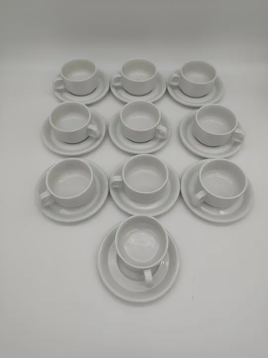 10 Sets Lilien Porzellan Kaffee-/Teetassen mit Untertassen - weiss - Bild 1