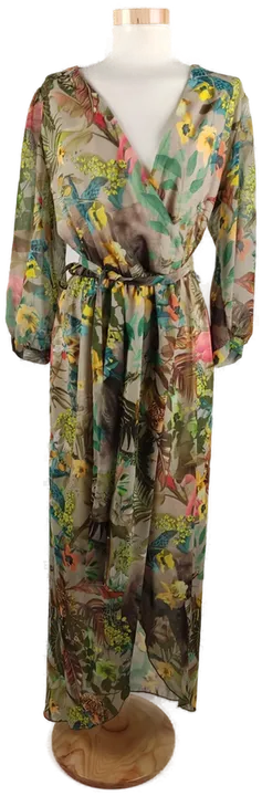 Damen Maxi Kleid, Dschungel-Print, Grün, Bindegürtel und V-Ausschnitt, Gr. 44 - Bild 1