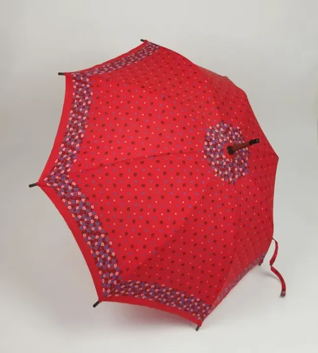 Vintage Regenschirm aus Stoff und Holz rot  - Bild 2