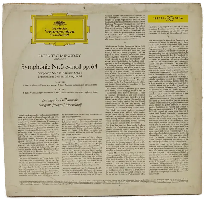 Vinyl LP - Peter Tschaikowsky, Jewgenij Mrawinskij - Symphonie Nr. 5 e-moll op. 64 - Bild 2