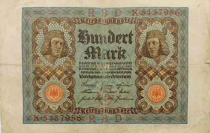 Alter Geldschein 100 Mark Reichsbanknote Reichsbankdirektorium Berlin 1920 zirkuliert 3  - Bild 1
