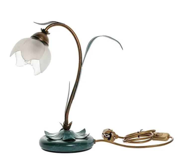 Tischlampe Retro Blumenform Metall mit Glas Lampenschirm - Bild 1