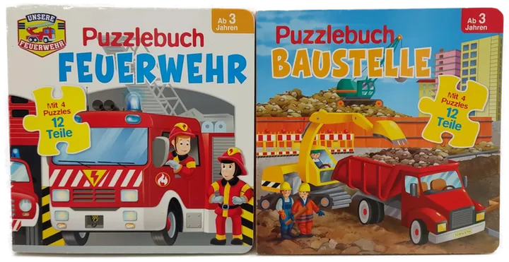  Puzzlebücher 2 Stück Feuerwehr und Baustelle - Bild 1