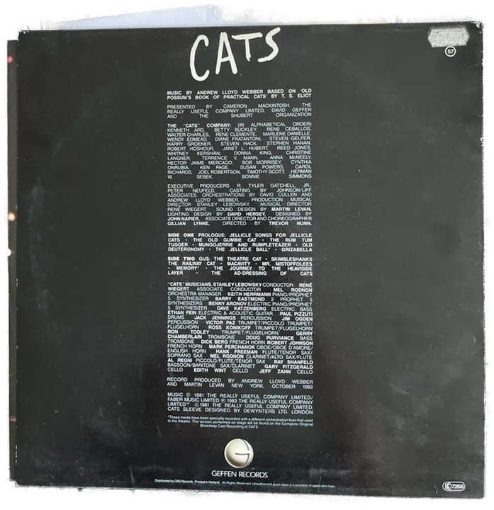 Schallplatte Cats - Selctions from the Original, Broadway Cast Recording 1983 LC 7266 - Bild 2
