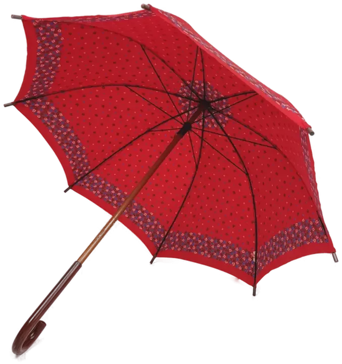 Vintage Regenschirm aus Stoff und Holz rot  - Bild 1