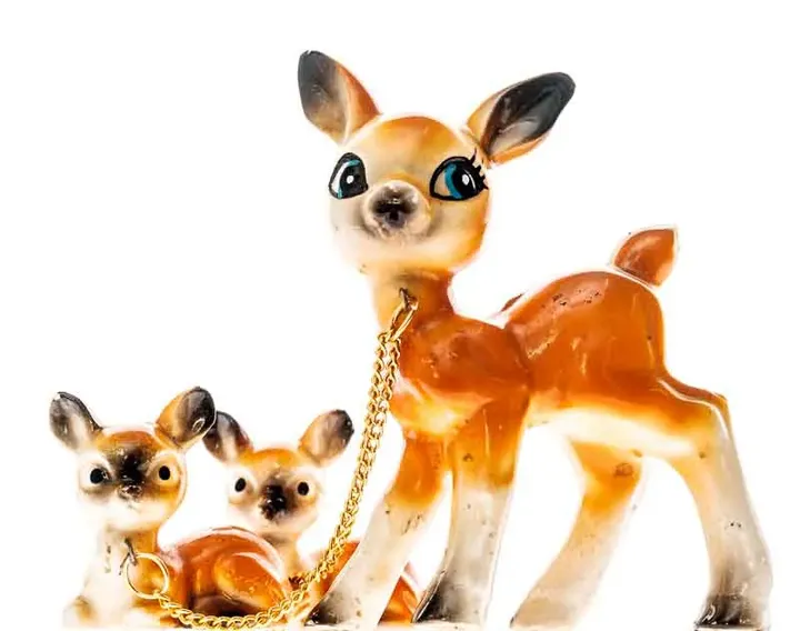 Keramik Reh Bambi mit zwei Kitze und Kettchen - Bild 1